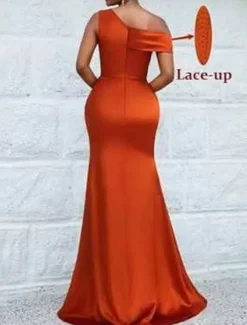 A-Line Bridesmaid Dress One Shoulder Sleeveless Elegant Floor Length Chiffon with Split Front 2022