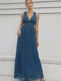 A-Line Bridesmaid Dress V Neck Sleeveless Elegant Floor Length Chiffon with Sequin