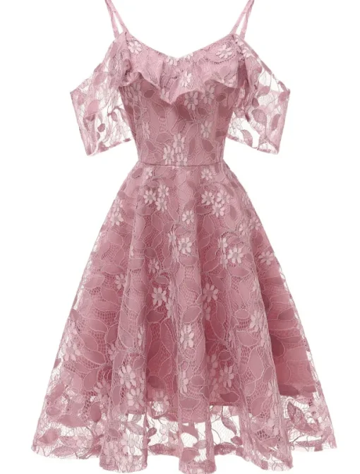 A-Line Cocktail Dresses Beach Wedding Elegant Dress Wedding Guest Graduation Knee Length Short Sleeve Spaghetti Strap Lace with Lace Insert Pattern / Print dress to impress