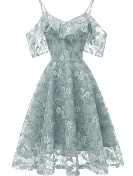 A-Line Cocktail Dresses Beach Wedding Elegant Dress Wedding Guest Graduation Knee Length Short Sleeve Spaghetti Strap Lace with Lace Insert Pattern / Print dress to impress