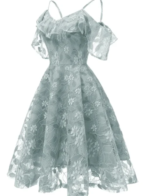 A-Line Cocktail Dresses Beach Wedding Elegant Dress Wedding Guest Graduation Knee Length Short Sleeve Spaghetti Strap Lace with Lace Insert Pattern / Print dress to impress