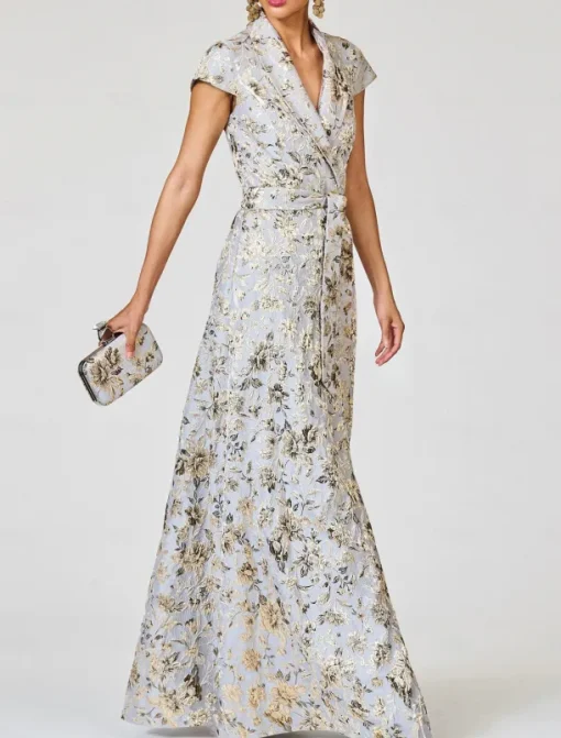 A-Line Cocktail Dresses Elegant Dress Formal Wedding Floor Length Short Sleeve Lapel Pocket Nylon with Bow(s) Slit Pocket 2025