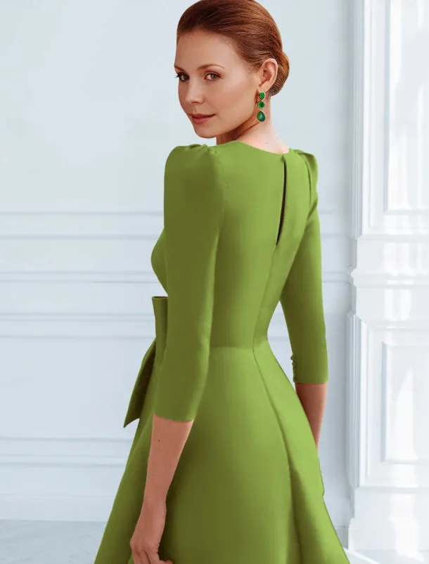 A-Line Cocktail Dresses Elegant Dress Formal Ankle Length 3/4 Length Sleeve V Neck Pocket with Bow(s) Ruched Dresses