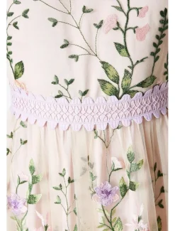 A-Line Cocktail Dresses Elegant Dress Semi Formal Wedding Tea Length Short Sleeve Crew Neck Lace with Floral Embroidery