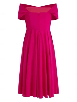 A-Line Cocktail Dresses Elegant Dress Tea Length Sleeveless Off Shoulder Fall Wedding Guest Stretch Fabric with Ruched Dresses