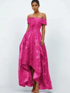 A-Line Cocktail Dresses Elegant Dress Formal Wedding Ankle Length Sleeveless Off Shoulder Pocket Tulle with Pocket Wedding Guest Dress