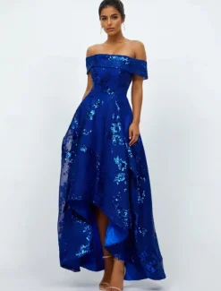 A-Line Cocktail Dresses Elegant Dress Formal Wedding Ankle Length Sleeveless Off Shoulder Pocket Tulle with Pocket Wedding Guest Dress