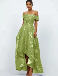A-Line Cocktail Dresses Elegant Dress Formal Wedding Ankle Length Sleeveless Off Shoulder Pocket Tulle with Pocket Wedding Guest Dress