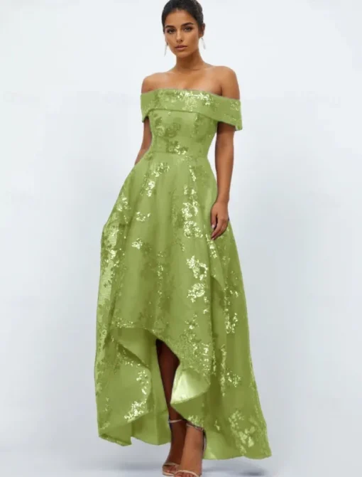A-Line Cocktail Dresses Elegant Dress Formal Wedding Ankle Length Sleeveless Off Shoulder Pocket Tulle with Pocket Wedding Guest Dress