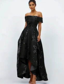 A-Line Cocktail Dresses Elegant Dress Formal Wedding Ankle Length Sleeveless Off Shoulder Pocket Tulle with Pocket Wedding Guest Dress
