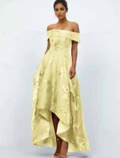 A-Line Cocktail Dresses Elegant Dress Formal Wedding Ankle Length Sleeveless Off Shoulder Pocket Tulle with Pocket Wedding Guest Dress