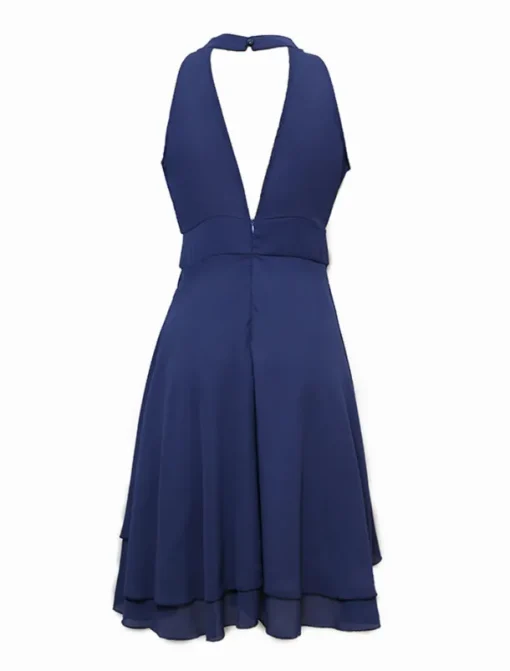 A-Line Cocktail Dresses Party Dress Wedding Guest Engagement Knee Length Sleeveless Halter Neck Chiffon V Back with Sleek Tiered dress to impress