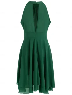 A-Line Cocktail Dresses Party Dress Wedding Guest Engagement Knee Length Sleeveless Halter Neck Chiffon V Back with Sleek Tiered dress to impress