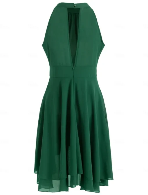 A-Line Cocktail Dresses Party Dress Wedding Guest Engagement Knee Length Sleeveless Halter Neck Chiffon V Back with Sleek Tiered dress to impress