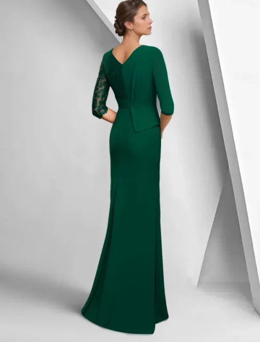 A-Line Dress Mother of the Bride Dress Elegant Bateau Neck Ankle Length Stretch Fabric Half Sleeve with Lace Tier Solid Color