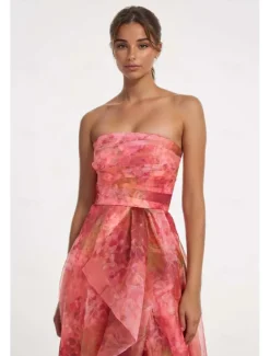 A-Line Evening Gown Celebrity Style Dress Formal Wedding Guest Floor Length Sleeveless One Shoulder Organza with Ruched Ruffles Slit Wedding Guest Dress