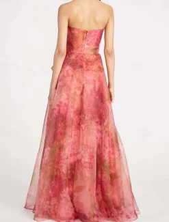 A-Line Evening Gown Celebrity Style Dress Formal Wedding Guest Floor Length Sleeveless One Shoulder Organza with Ruched Ruffles Slit Wedding Guest Dress