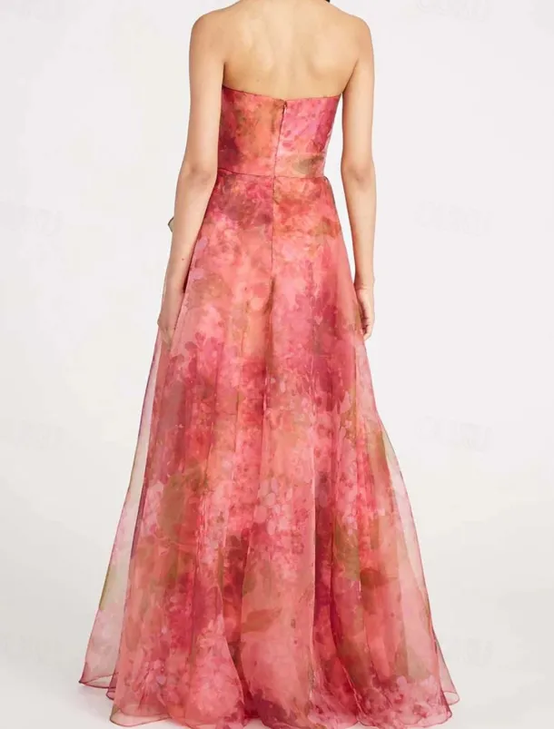 A-Line Evening Gown Celebrity Style Dress Formal Wedding Guest Floor Length Sleeveless One Shoulder Organza with Ruched Ruffles Slit Wedding Guest Dress