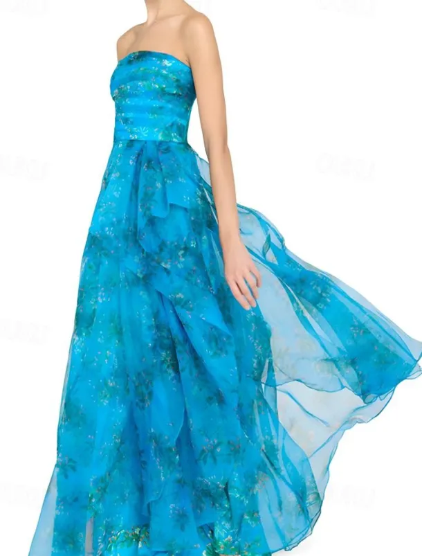 A-Line Evening Gown Celebrity Style Dress Formal Wedding Guest Floor Length Sleeveless One Shoulder Organza with Ruched Ruffles Slit Wedding Guest Dress