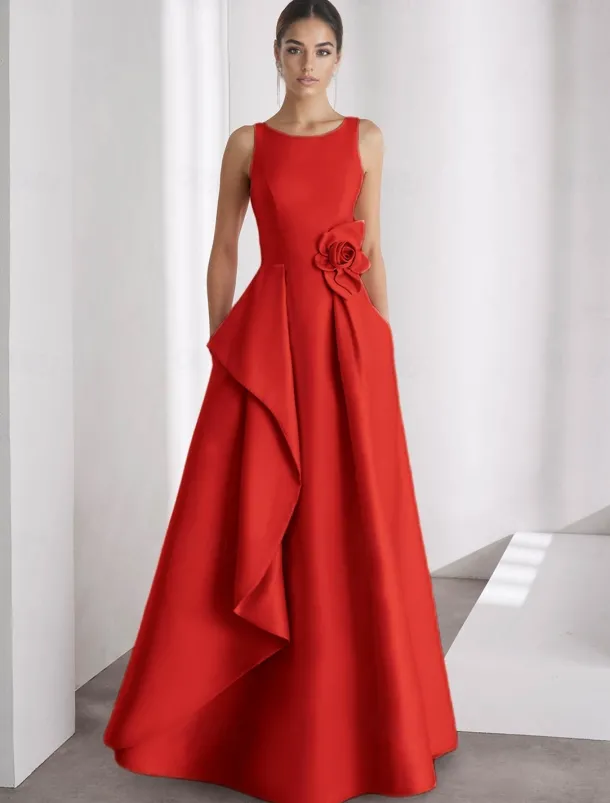 A-Line Evening Gown Elegant Dress Formal Wedding Floor Length Sleeveless Off Shoulder Pocket Satin with Ruffles