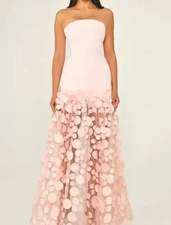 A-Line Evening Gown Elegant Dress Formal Wedding Guest Floor Length Sleeveless Strapless Lace with Tassel