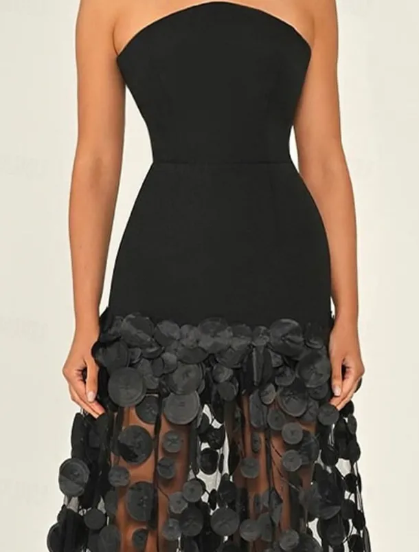 A-Line Evening Gown Elegant Dress Formal Wedding Guest Floor Length Sleeveless Strapless Lace with Tassel