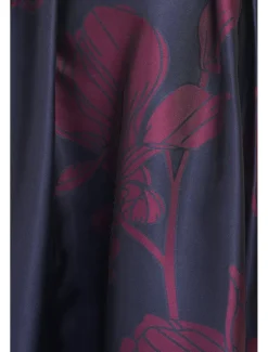 A-Line Evening Gown Elegant Dress Formal Wedding Floor Length Half Sleeve Shirt Collar Pocket Satin with Floral Print