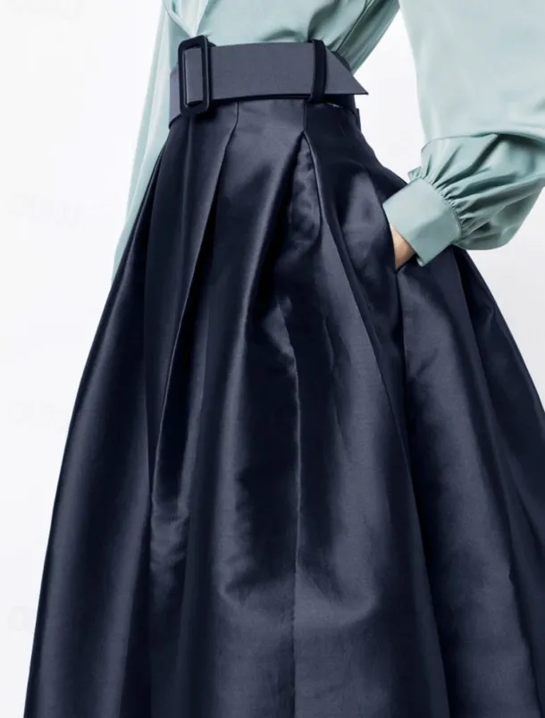 A-Line Evening Gown High Split Dress Formal Wedding Guest Floor Length Long Sleeve V Neck Belt / Sash Satin with Pleats Slit