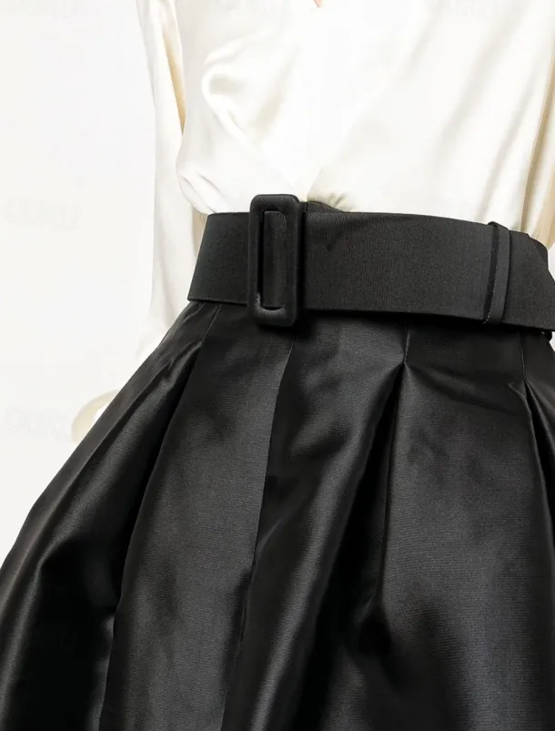 A-Line Evening Gown High Split Dress Formal Wedding Guest Floor Length Long Sleeve V Neck Belt / Sash Satin with Pleats Slit