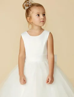 A-Line Floor Length Flower Girl Dress First Communion Girls Cute Prom Dress Satin with Sash / Ribbon Elegant Fit 3-16 Years dress to impress
