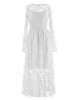 A-Line Floor Length Flower Girl Dress First Communion Girls Cute Prom Dress Lace with Lace Boho Lace Back Fit 3-16 Years dress to impress