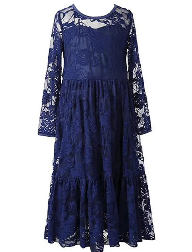 A-Line Floor Length Flower Girl Dress First Communion Girls Cute Prom Dress Lace with Lace Boho Lace Back Fit 3-16 Years dress to impress