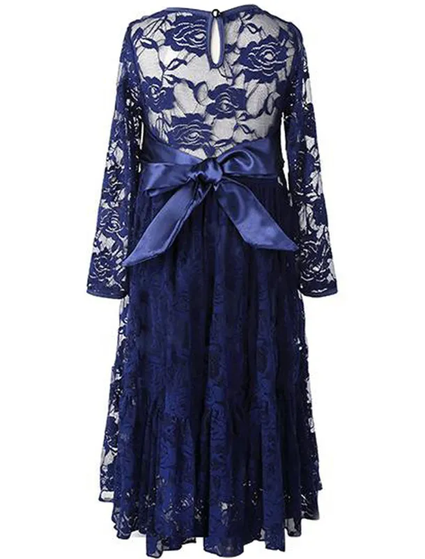 A-Line Floor Length Flower Girl Dress First Communion Girls Cute Prom Dress Lace with Lace Boho Lace Back Fit 3-16 Years dress to impress