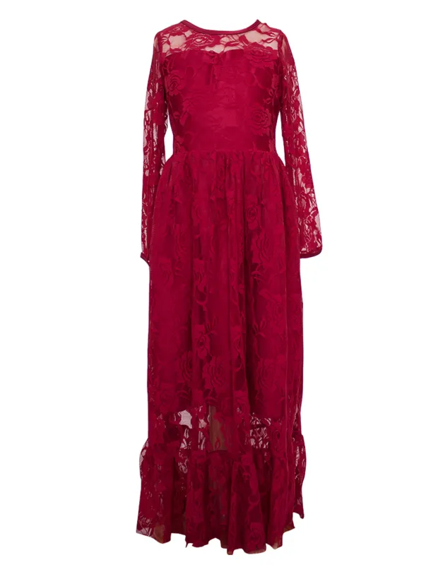 A-Line Floor Length Flower Girl Dress First Communion Girls Cute Prom Dress Lace with Lace Boho Lace Back Fit 3-16 Years dress to impress