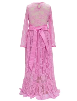 A-Line Floor Length Flower Girl Dress First Communion Girls Cute Prom Dress Lace with Lace Boho Lace Back Fit 3-16 Years dress to impress