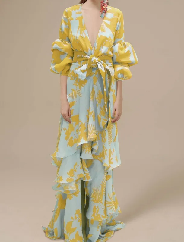 A-Line Floral Dress Beach Wedding Summer Maxi Dresses for Women Holiday Casual Dress Floor Length Long Sleeve V Neck with Print Strappy dress to impress Wedding Guest Dress