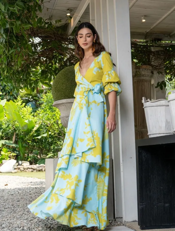 A-Line Floral Dress Beach Wedding Summer Maxi Dresses for Women Holiday Casual Dress Floor Length Long Sleeve V Neck with Print Strappy dress to impress Wedding Guest Dress