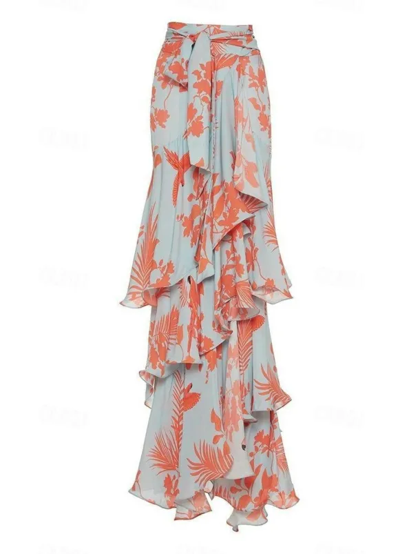 A-Line Floral Dress Beach Wedding Summer Maxi Dresses for Women Holiday Casual Dress Floor Length Long Sleeve V Neck with Print Strappy dress to impress Wedding Guest Dress