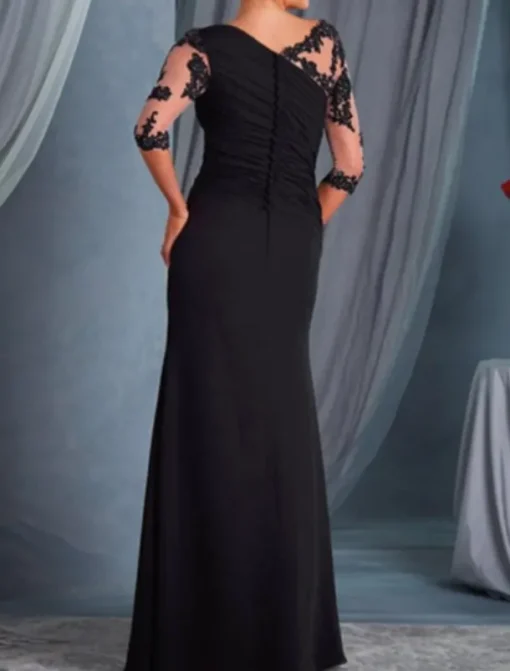A-Line Mother of the Bride Dress Wedding Guest Plus Size Bateau Neck Floor Length Chiffon Lace Half Sleeve with Draping Appliques dress to impress free custom size
