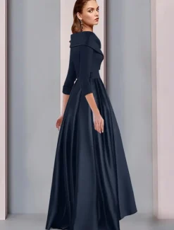 A-Line Mother of the Bride Dress Tuxedo Dress Wedding Guest Elegant High Low Sweet Spaghetti Strap Asymmetrical Tea Length Satin 3/4 Length Sleeve with Pleats free custom size
