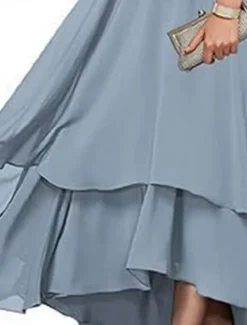 A-Line Mother of the Bride Dress Elegant Simple Boat Neck Asymmetrical Polyester Half Sleeve with Solid Color