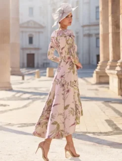 A-Line Mother of the Bride Dress Wedding Guest Elegant Vintage V Neck Ankle Length Satin Short Sleeve with Flower Race Day Dress Wedding Guest Dress free custom size
