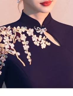 A-Line Mother of the Bride Dress Elegant Simple High Neck Floor Length Stretch Fabric Long Sleeve with Pleats Appliques free custom size