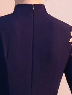 A-Line Mother of the Bride Dress Elegant Simple High Neck Floor Length Stretch Fabric Long Sleeve with Pleats Appliques free custom size