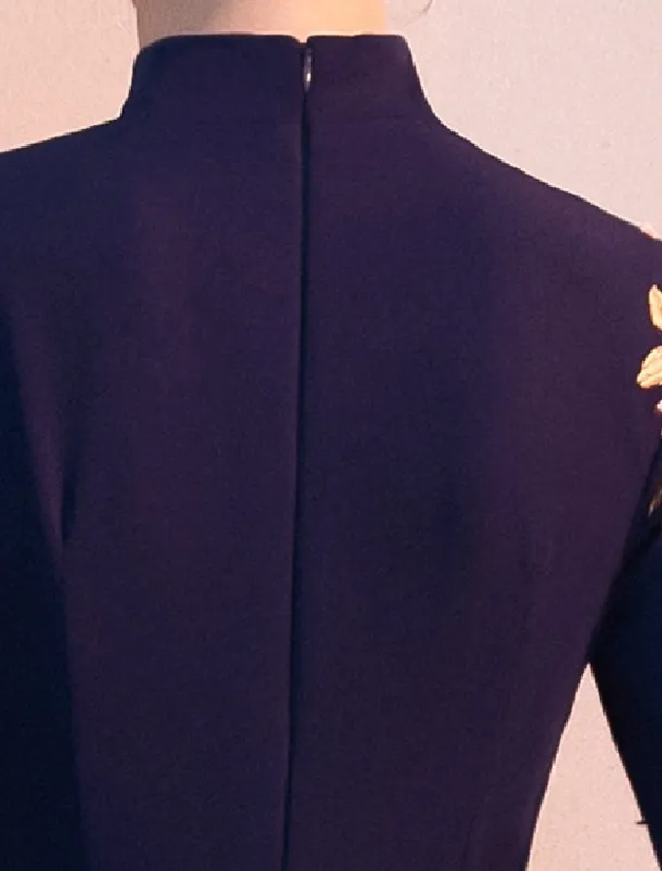 A-Line Mother of the Bride Dress Elegant Simple High Neck Floor Length Stretch Fabric Long Sleeve with Pleats Appliques free custom size