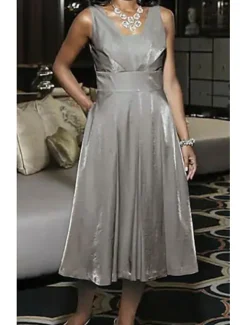 A-Line Mother of the Bride Dress Wedding Guest Elegant Vintage Plus Size Square Neck Tea Length 3/4 Length Sleeve Jacket Dresses with Ruching free custom size