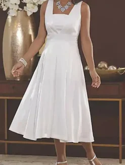 A-Line Mother of the Bride Dress Wedding Guest Elegant Vintage Plus Size Square Neck Tea Length 3/4 Length Sleeve Jacket Dresses with Ruching free custom size