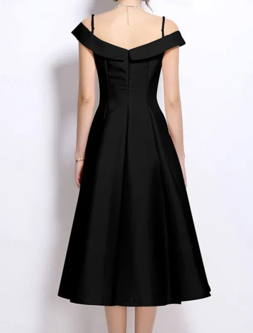 A-Line Party Dresses Elegant Dress Wedding Wedding Guest Tea Length Sleeveless Off Shoulder Polyester Backless with Pleats