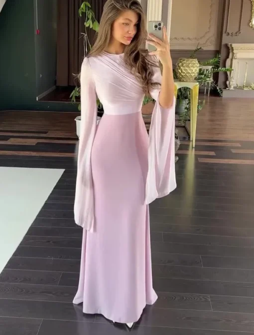A-Line Party Dresses Elegant Dress Formal Wedding Floor Length Long Sleeve Crew Neck Satin with Embroidery