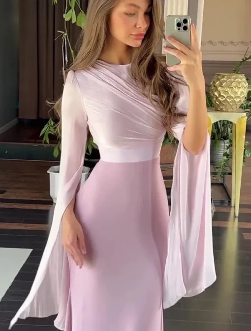 A-Line Party Dresses Elegant Dress Formal Wedding Floor Length Long Sleeve Crew Neck Satin with Embroidery